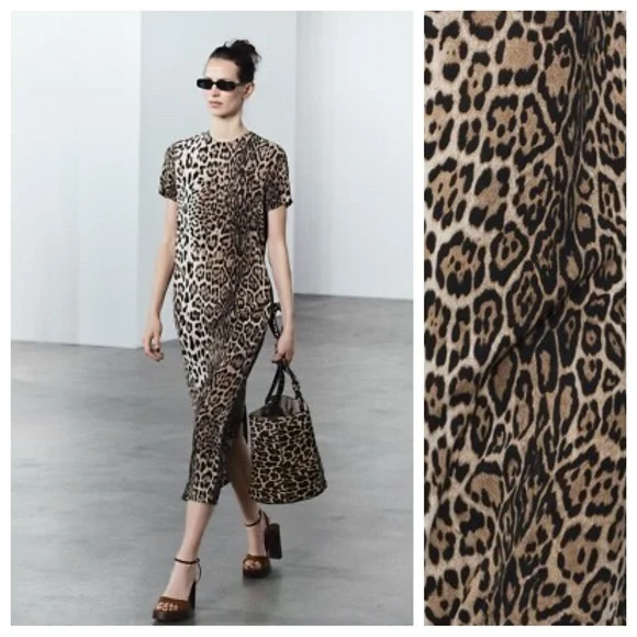 knee length dresses for ladies ZARA. Animal print midi dress TM – Hibuy market